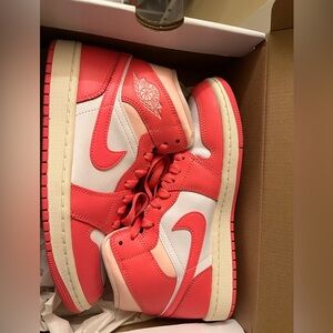 Nike Air Jordan 1 Mid Pink and White Sneakers